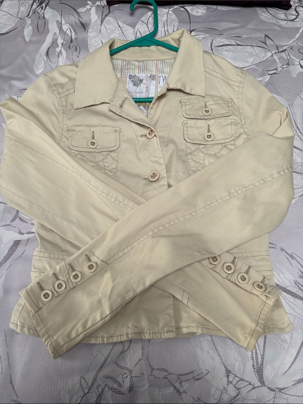 Plugg Cream Button-Front Utility Jean Jacket